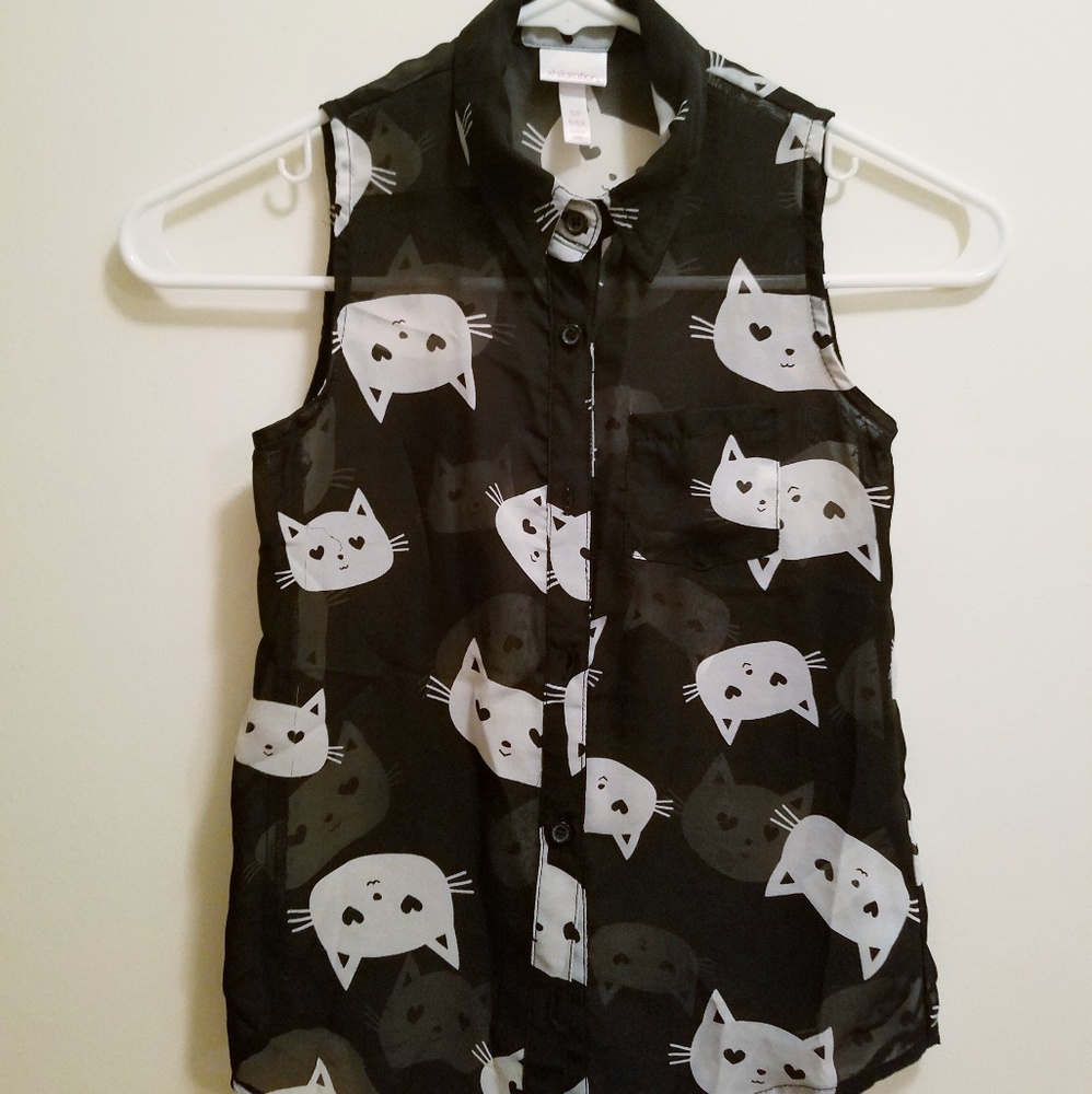 Xhilaration Girl's Button-Down Kitty Shirt/Blouse